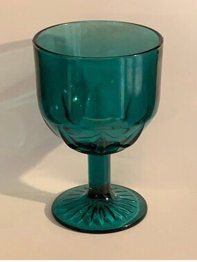 Vintage Bartlett Collins Blue Teal Stemmed Glass Goblet (6" tall)
